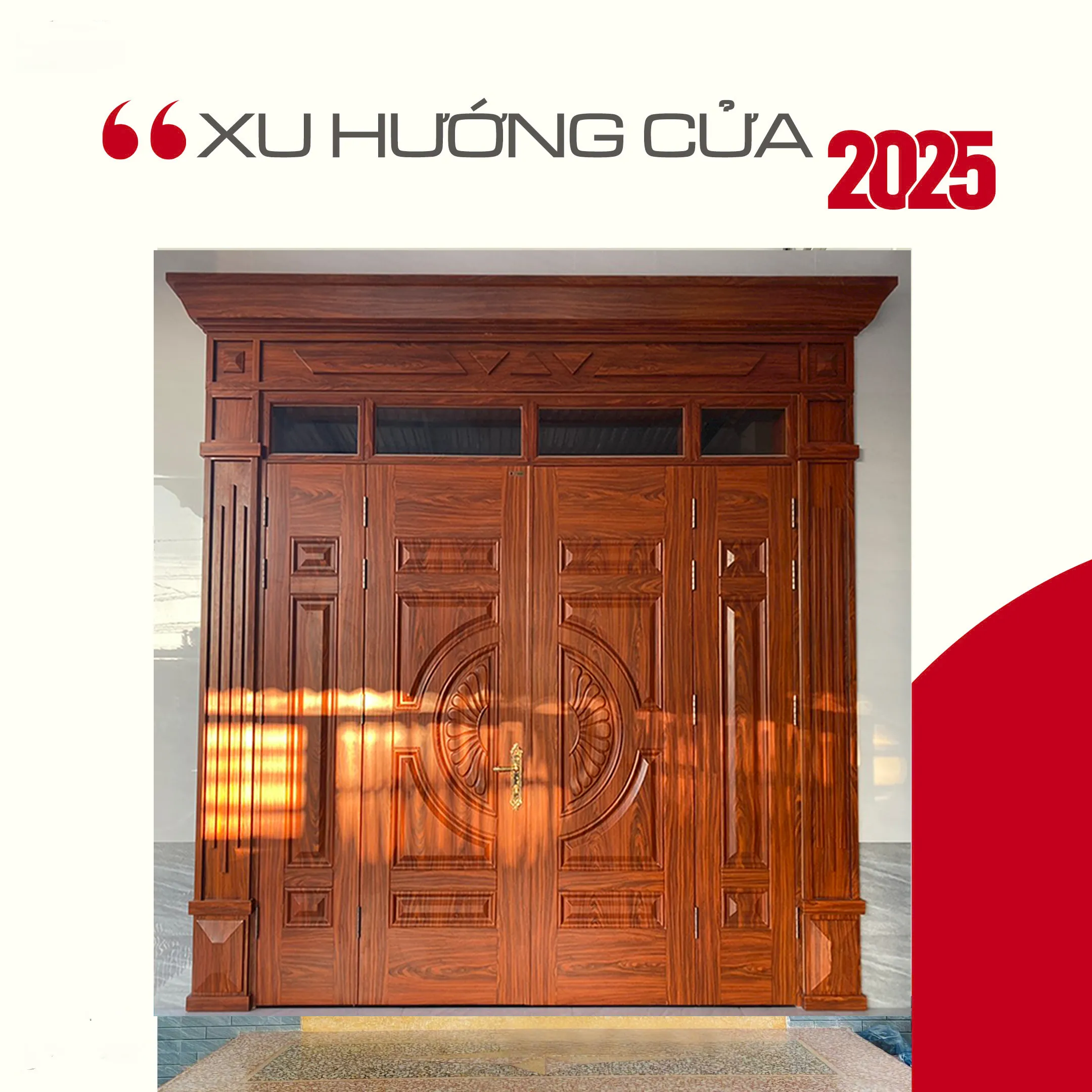 Cửa thép vân gỗ 4 cánh lệch