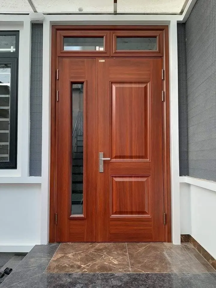 cửa thép vân gỗ 2 cánh lệch
